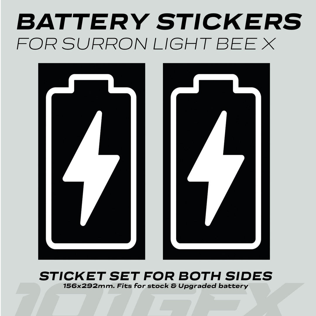 Surron Light Bee X Battery Stickers ICON BOLT featuring a simplified battery outline with a central lightning-bolt icon, designed for both sides of the battery pack.