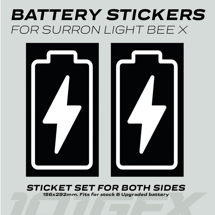 Surron Light Bee X Battery Stickers ICON BOLT featuring a simplified battery outline with a central lightning-bolt icon, designed for both sides of the battery pack.