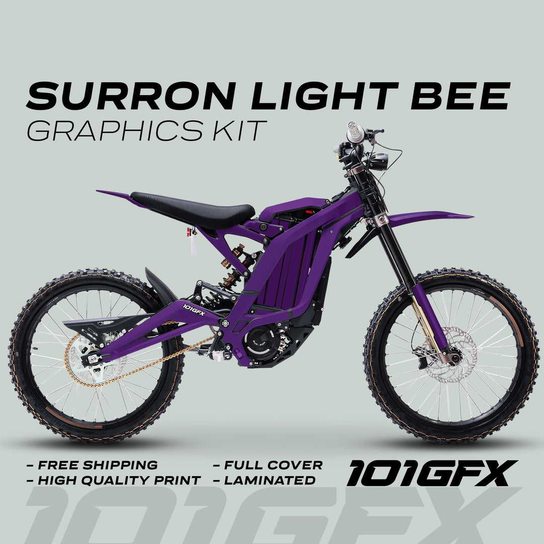 Surron Light Bee X Graphics Kit MONO COLOR Purple Segway x260, featuring full-coverage, laminated decals for durability and style, showcased in a side profile view.