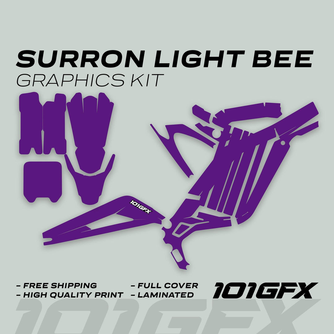Surron Light Bee X Graphics Kit MONO COLOR Purple Segway x260 with pre-cut, laminated vinyl decals for full bike coverage, featuring easy application and free shipping.