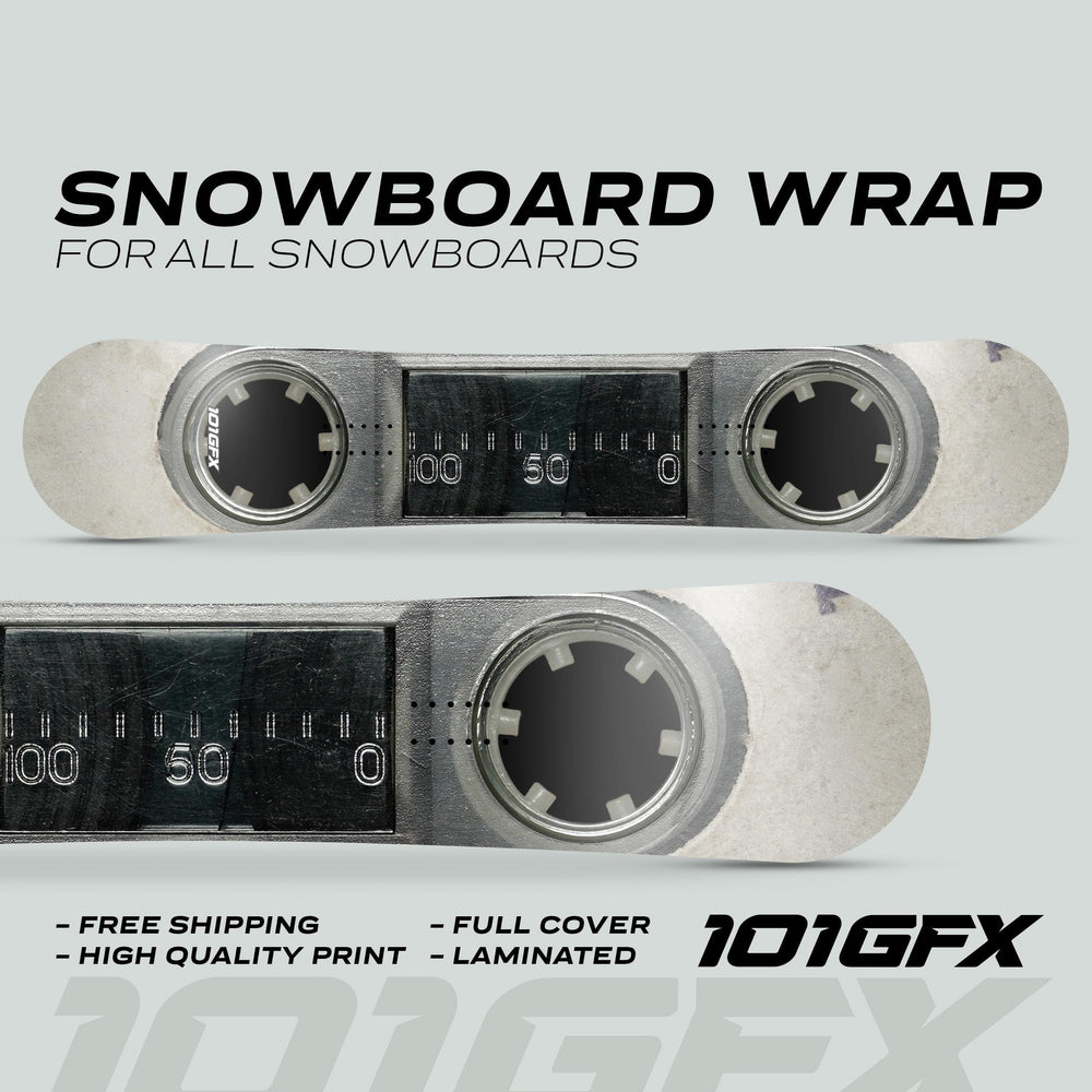 Snowboard Wrap MC Cassette skin featuring a cassette tape design, showcasing durability and protection with free shipping, high-quality print, full cover, and laminated finish.
