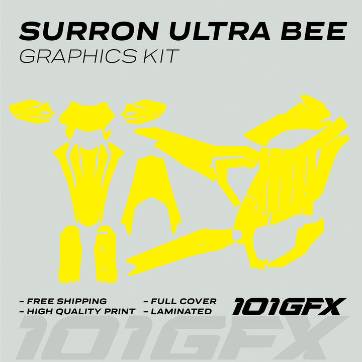 Surron Ultra Bee Graphics Kit SOLID COLOR YELLOW: Bright-yellow decal shapes for bike panels, featuring easy application, durability, and UV protection, by 101GFX.