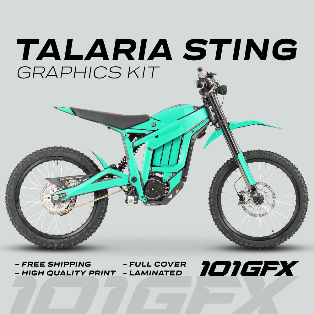 Talaria Sting MX3 MX4 Graphics Kit SOLID COLOR MINT on bike; includes free shipping, high-quality print, full cover, and laminated features from 101GFX.