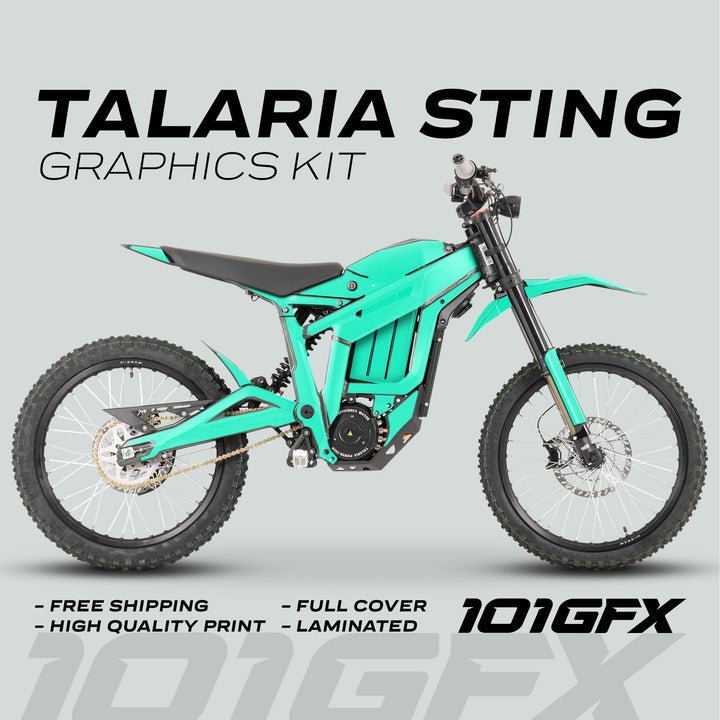 Talaria Sting MX3 MX4 Graphics Kit SOLID COLOR MINT on bike; includes free shipping, high-quality print, full cover, and laminated features from 101GFX.
