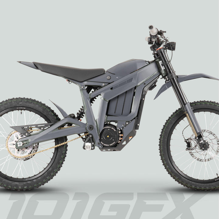 Electric motocross bike featuring Talaria Sting MX3 MX4 Graphics Kit SOLID COLOR GREY, showcasing durable, custom-fit decals enhancing the bike's sleek aesthetic appeal.