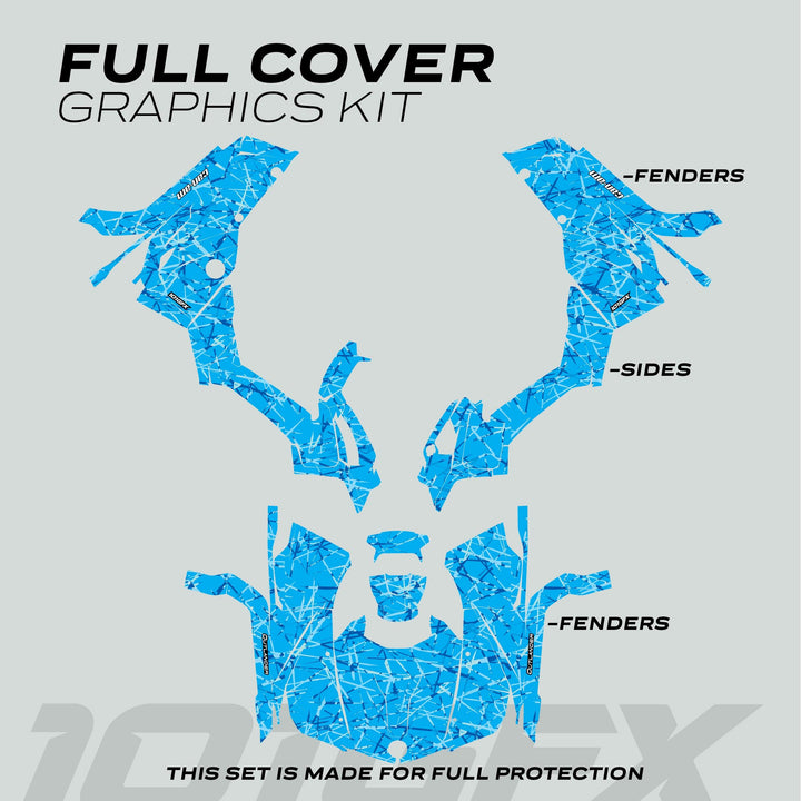 Can-Am OUTLANDER G2 Graphics Kit SCRATCHY BLUE, featuring pre-cut vinyl decals for ATV fenders and sides, offering style and protection with easy installation.