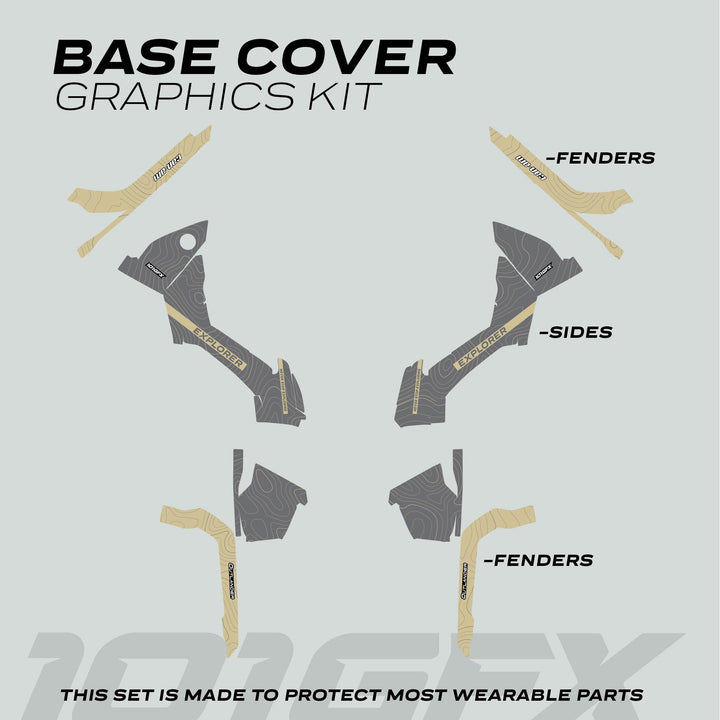 Can-Am OUTLANDER G2 Graphics Kit EXPLORER Grey Sand with die-cut fender and side panel pieces for protection and style on ATV/UTV.