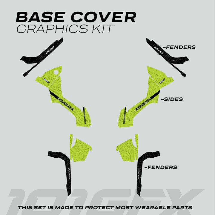 Can-Am OUTLANDER G2 Graphics Kit EXPLORER Green Black with fenders, sides, and base panels.