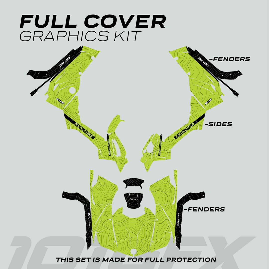 Can-Am OUTLANDER G2 Graphics Kit EXPLORER Green Black for full wrap and scratch protection.