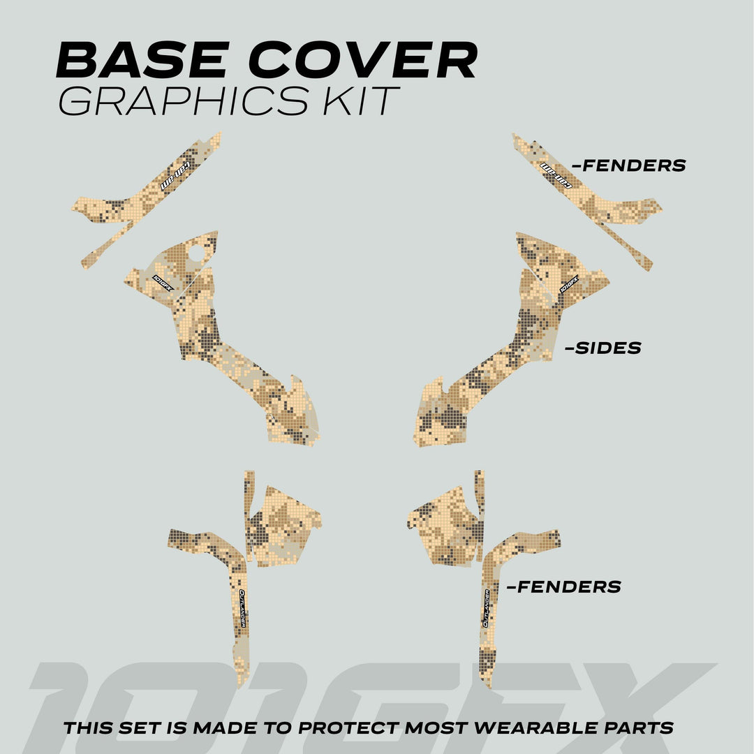 Can-Am OUTLANDER Graphics Kit DIGITAL CAMO Sand with pixel-camo pattern cut-outs for fenders and panels, providing durable protection and stylish customization for your vehicle.