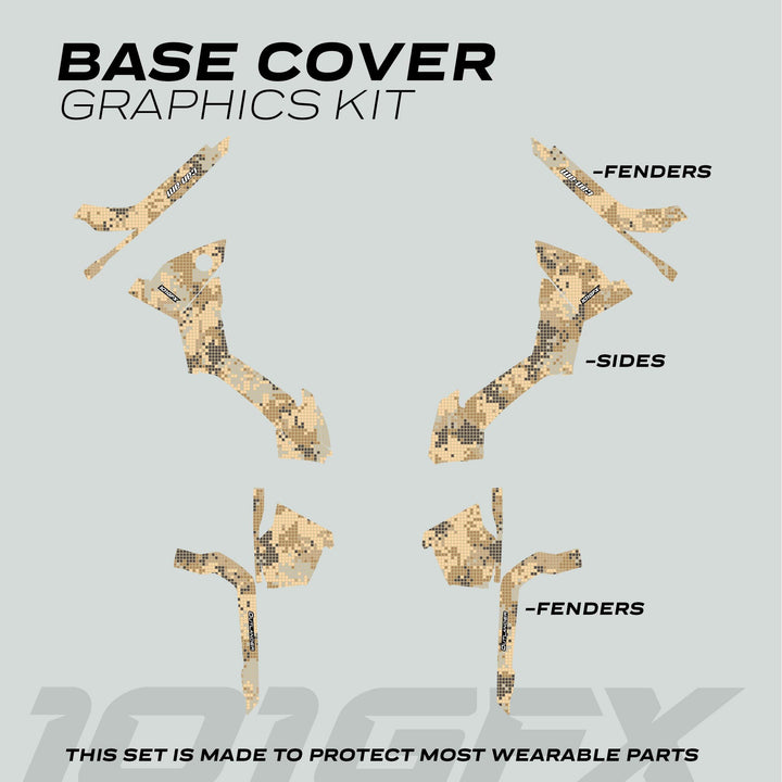 Can-Am OUTLANDER Graphics Kit DIGITAL CAMO Sand with pixel-camo pattern cut-outs for fenders and panels, providing durable protection and stylish customization for your vehicle.