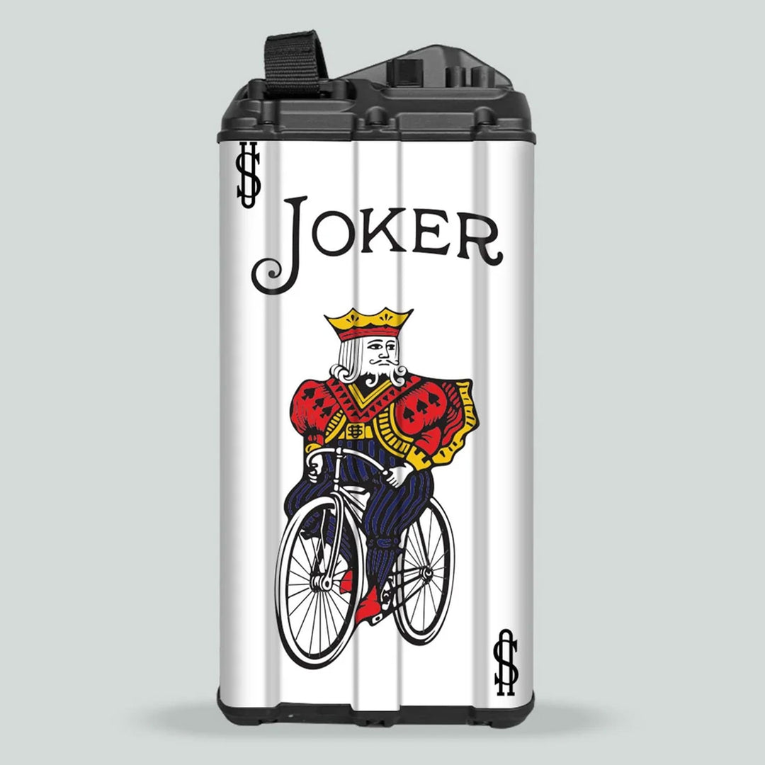 Surron Light Bee X Battery Stickers JOCKER, featuring a custom Joker card design on a portable power-station, enhances vehicle aesthetics with durable, weather-resistant vinyl.